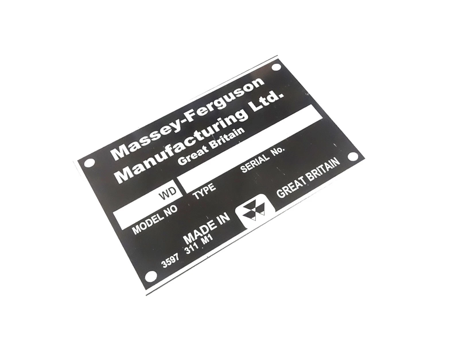 DATA PLATE FITS TO MASSEY FERGUSON TRACTOR GREAT BRITAIN #V477-8