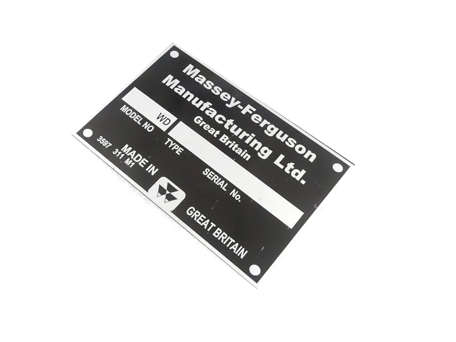 DATA PLATE FITS TO MASSEY FERGUSON TRACTOR GREAT BRITAIN #V477-8