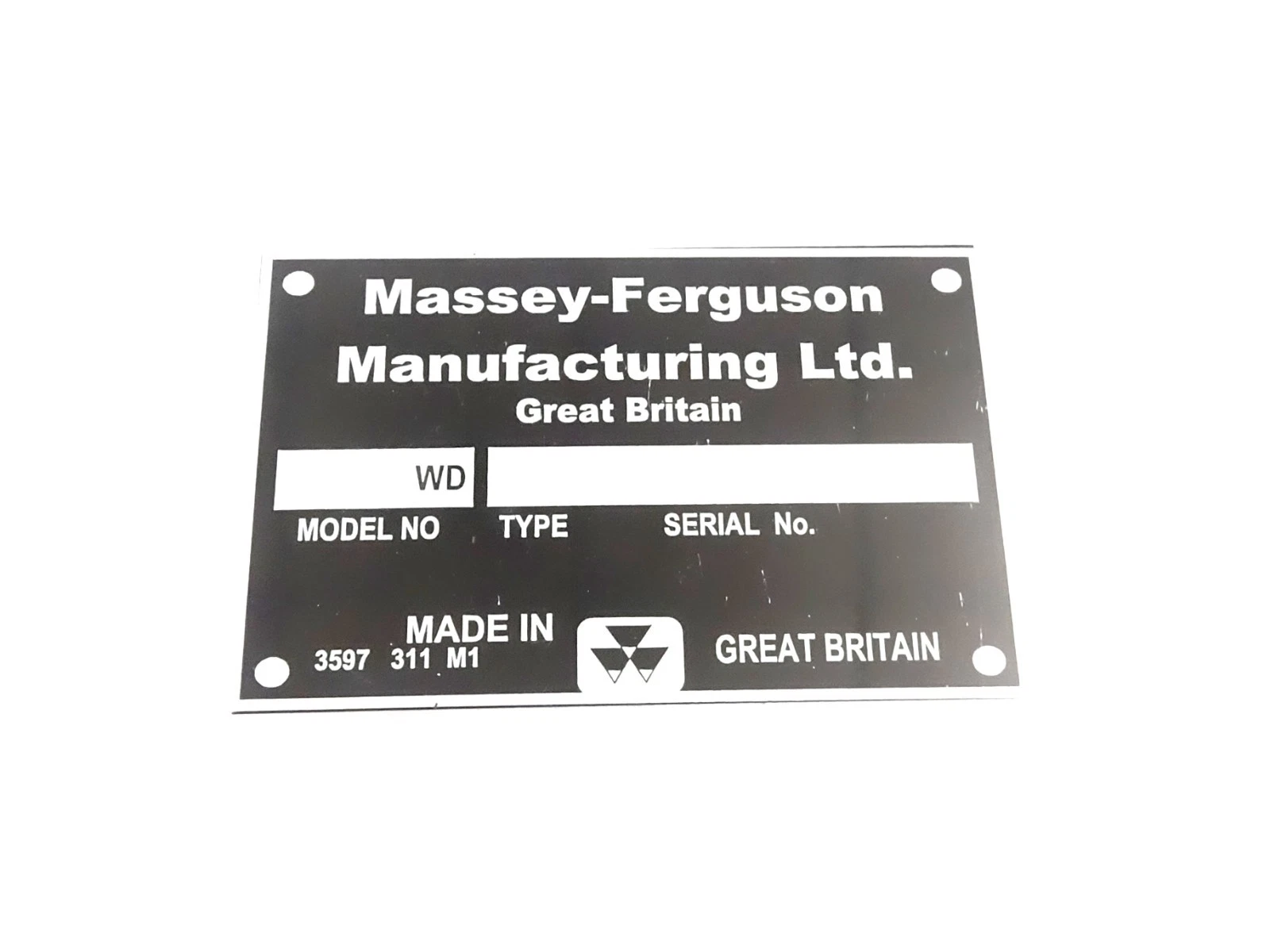 DATA PLATE FITS TO MASSEY FERGUSON TRACTOR GREAT BRITAIN #V477-8