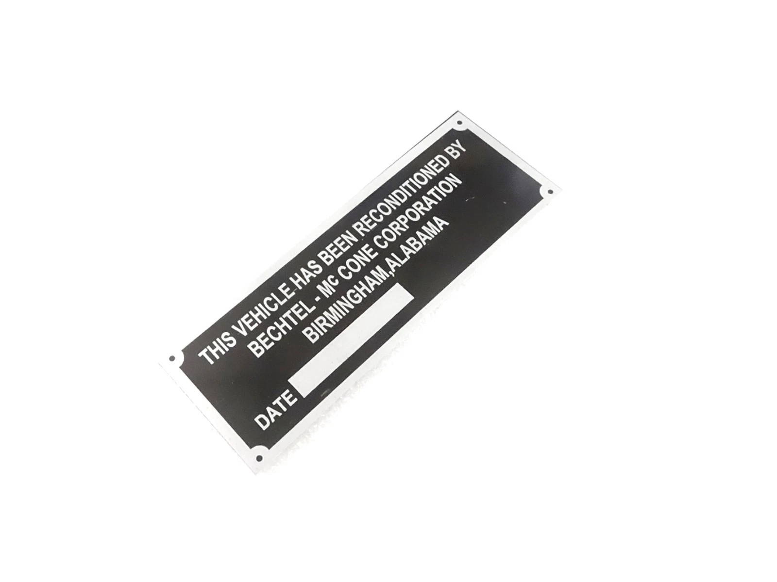 DATA PLATE FITS TO CLASSIC WILLYS MB / FORD GPW BECHTEL RECONDITIONED #V480-8