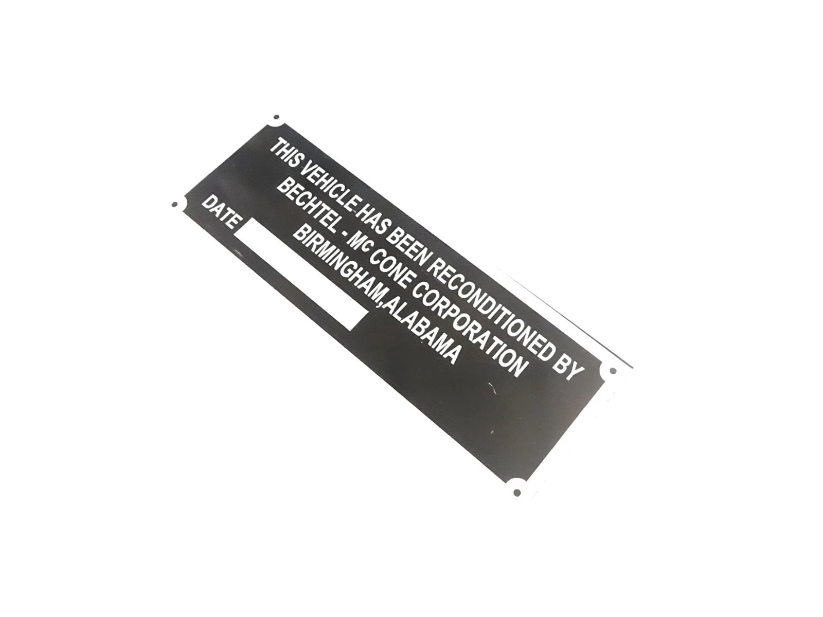 DATA PLATE FITS TO CLASSIC WILLYS MB / FORD GPW BECHTEL RECONDITIONED #V480-8
