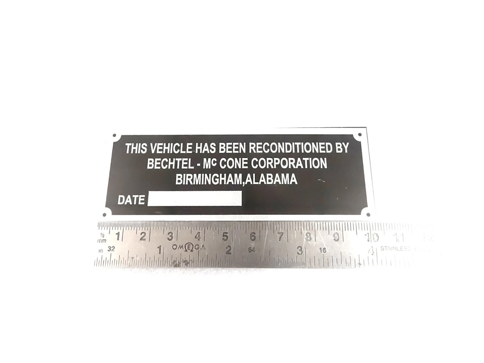 DATA PLATE FITS TO CLASSIC WILLYS MB / FORD GPW BECHTEL RECONDITIONED #V480-8