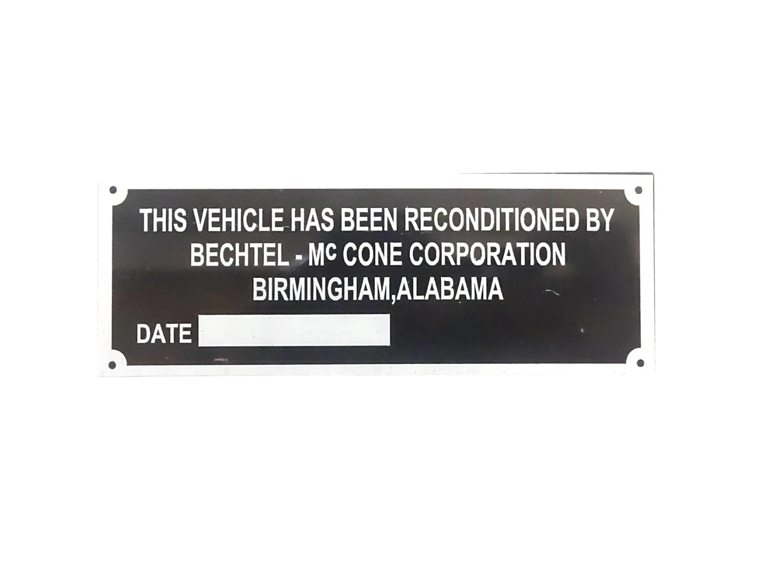DATA PLATE FITS TO CLASSIC WILLYS MB / FORD GPW BECHTEL RECONDITIONED #V480-8