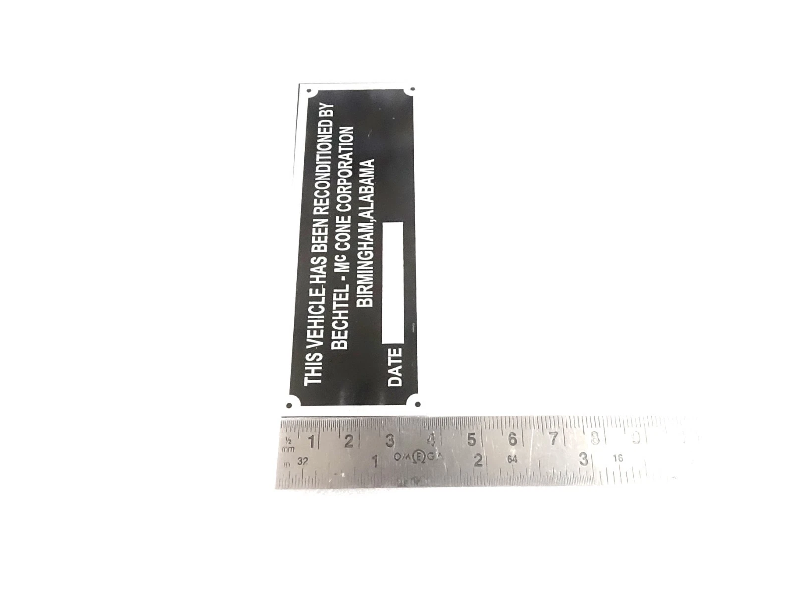 DATA PLATE FITS TO CLASSIC WILLYS MB / FORD GPW BECHTEL RECONDITIONED #V480-8
