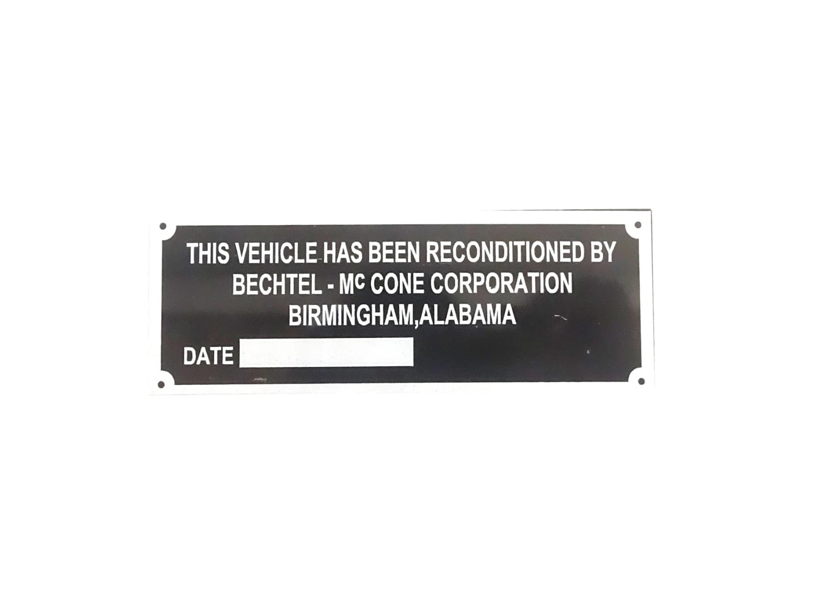 DATA PLATE FITS TO CLASSIC WILLYS MB / FORD GPW BECHTEL RECONDITIONED #V480-8