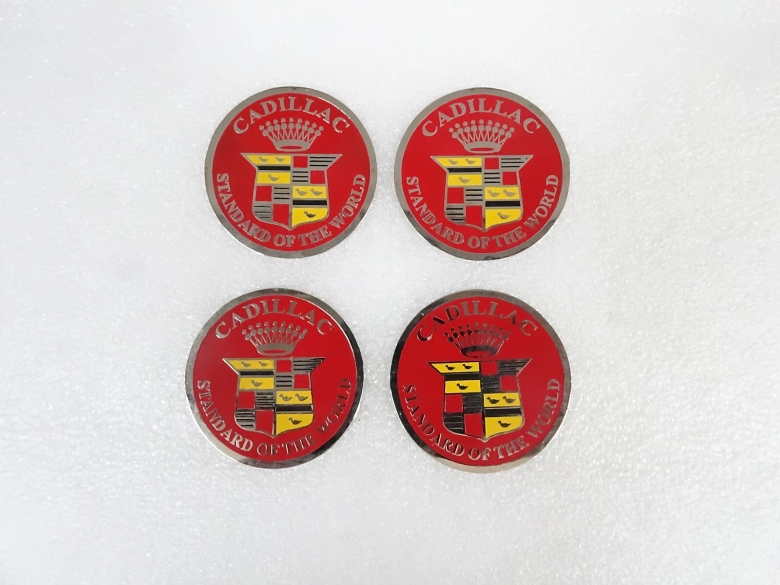 4x Cadillac Standard of The World Badge Logo Emblem Red Stainless Steel #17B20
