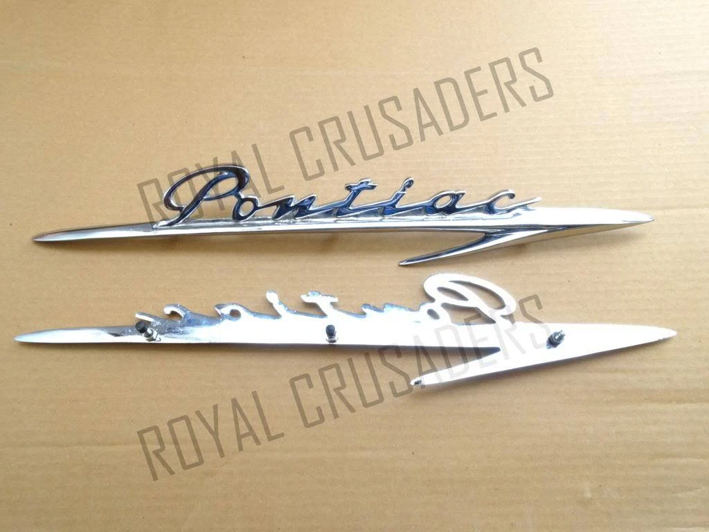 NEW PONTIAC SCRIPTED MADE CHROMED BADGES (PAIR)