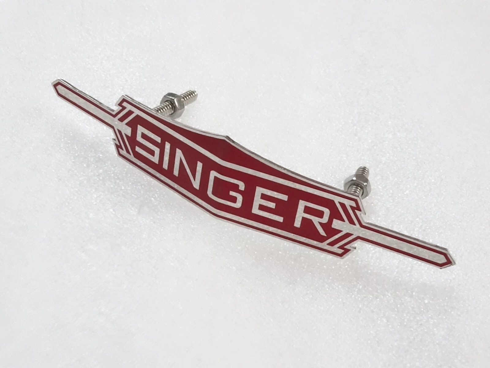 Vintage Singer Car Radiator Grille Badge Emblem Brass & Chrome Bolts On Back