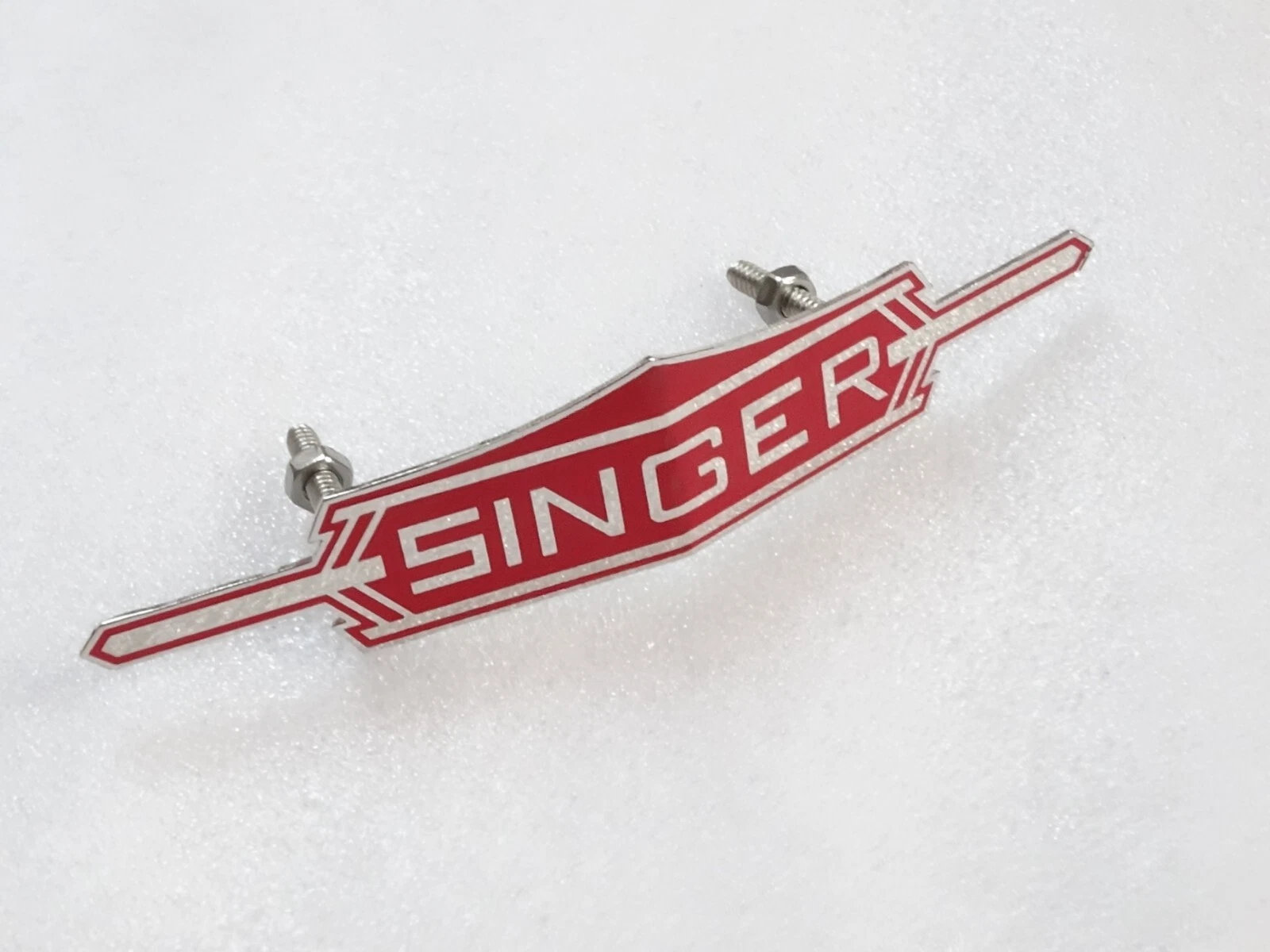 Vintage Singer Car Radiator Grille Badge Emblem Brass & Chrome Bolts On Back