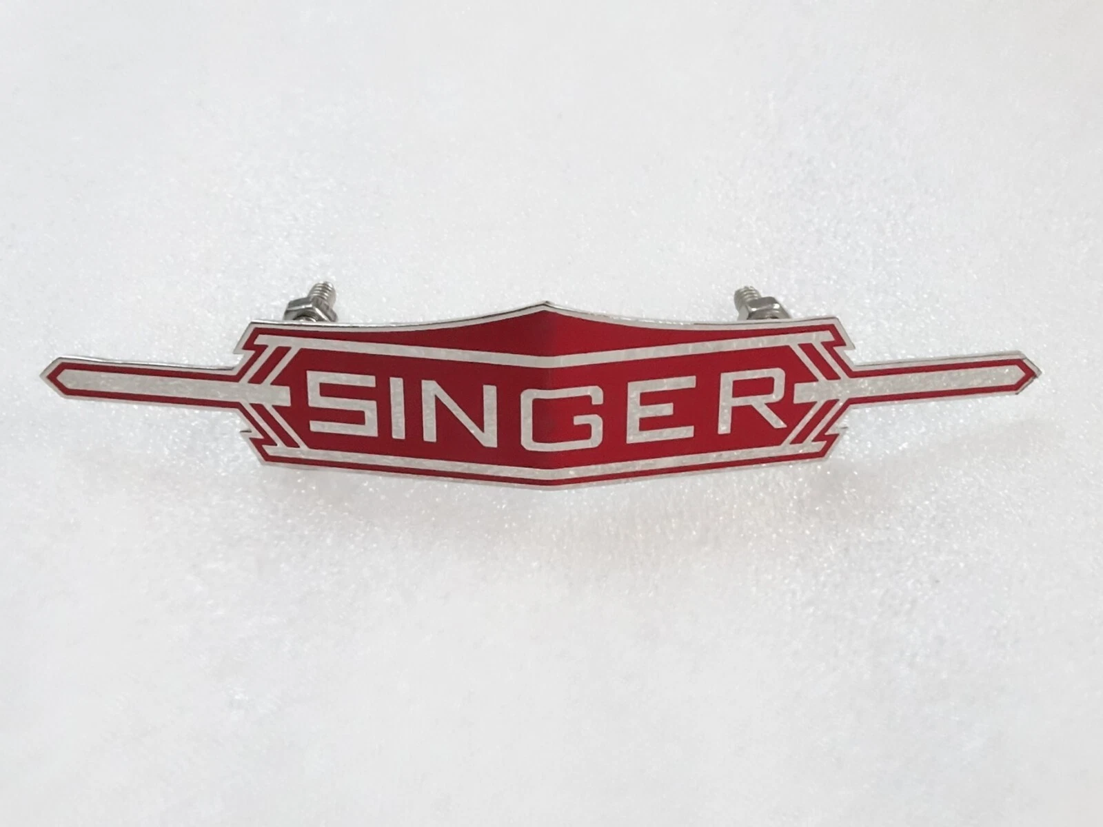 Vintage Singer Car Radiator Grille Badge Emblem Brass & Chrome Bolts On Back