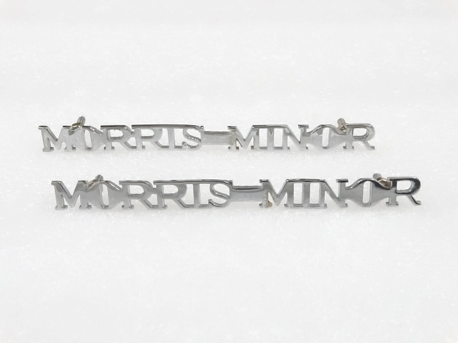 SET OF CHROME BONNET BADGES DECAL MONAGRAM FITS TO VINTAGE MORRIS MINOR #V185-7