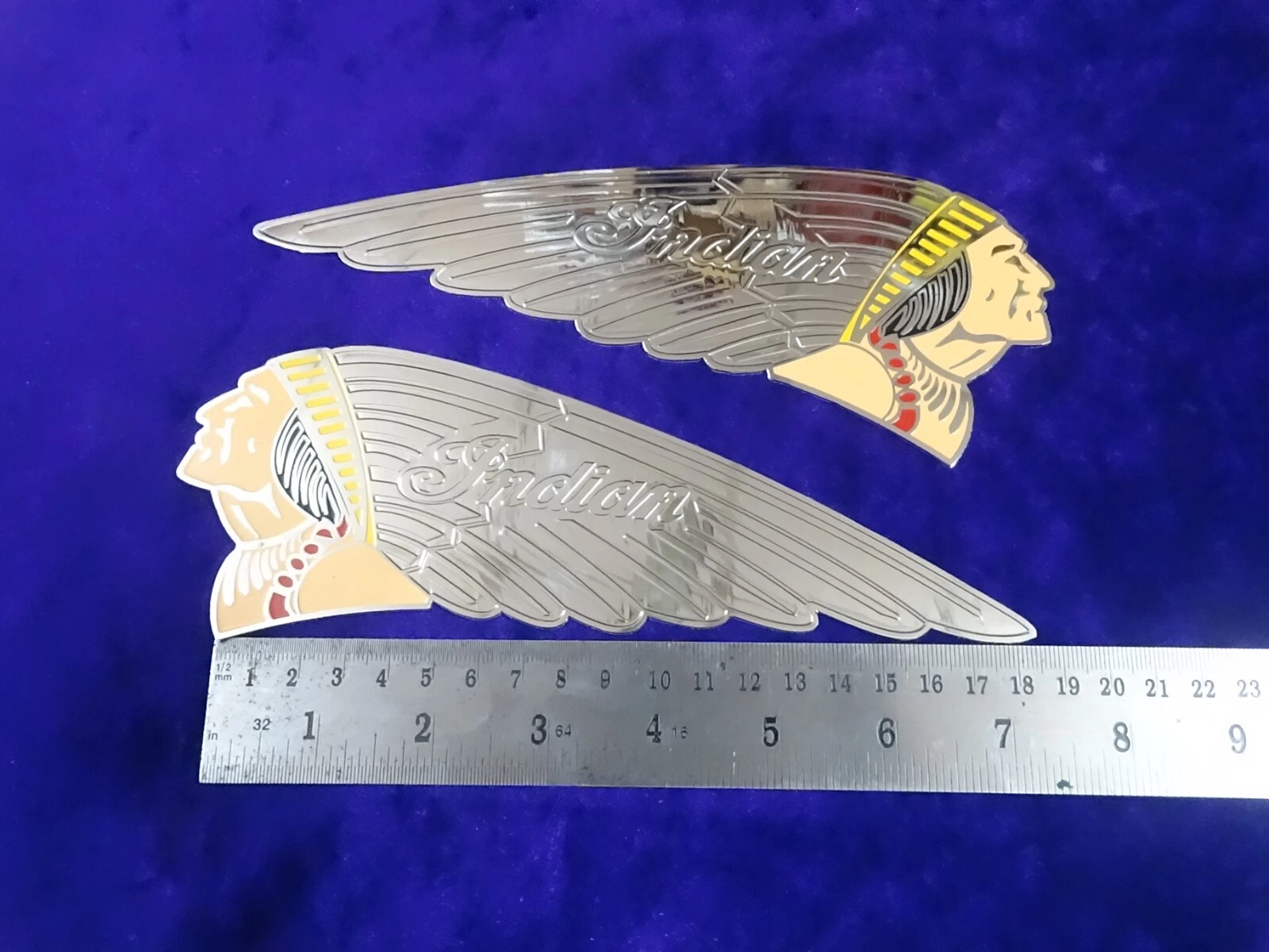 BRASS EMBLEMS BADGES FITS VINTAGE EARLY INDIAN SCOUT FUEL PETROL TANK IN SILVER