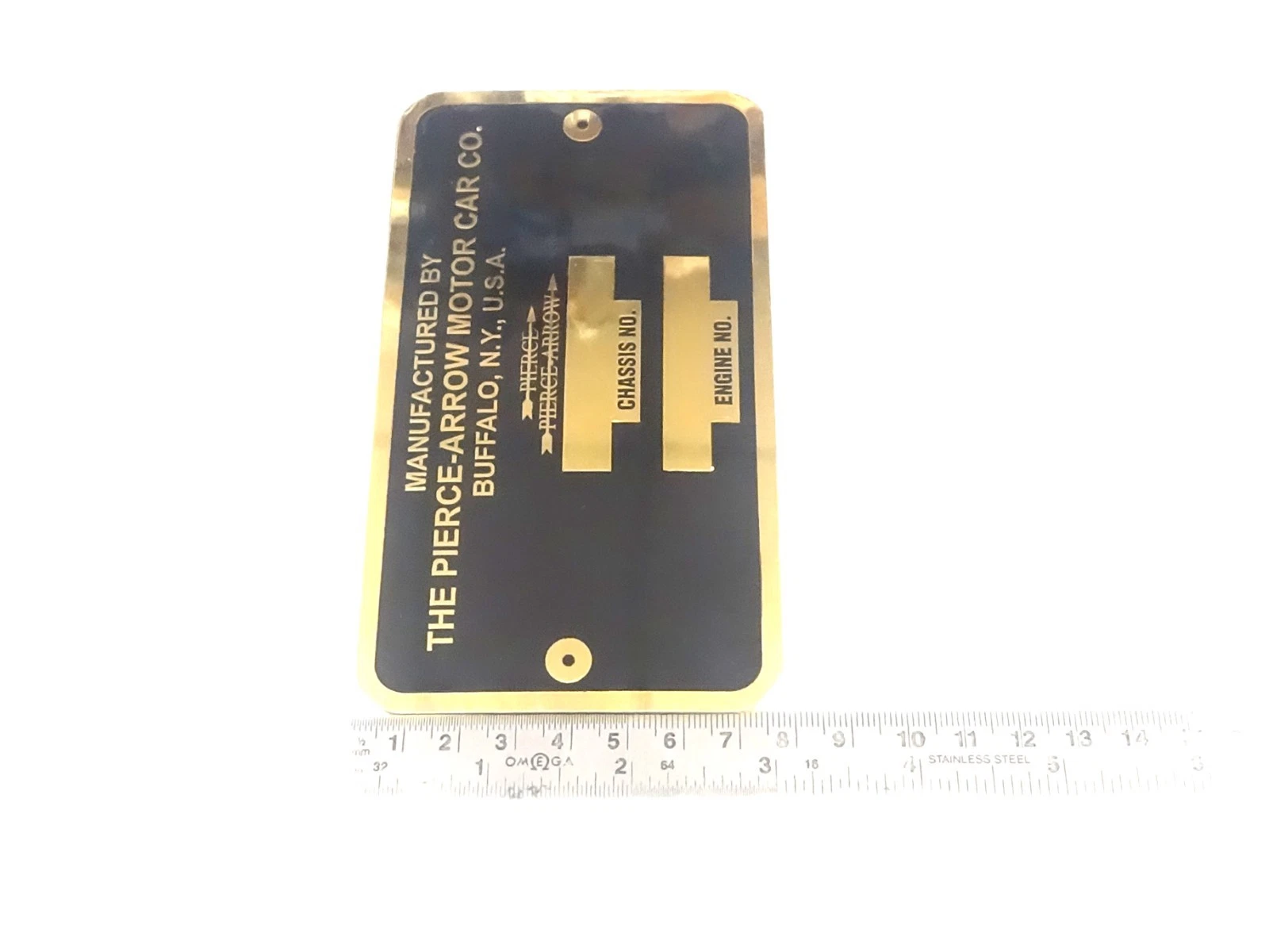 BRASS DATA PLATE FITS TO VINTAGE PIERCE ARROW MOTOR CAR COMPANY #V490-8