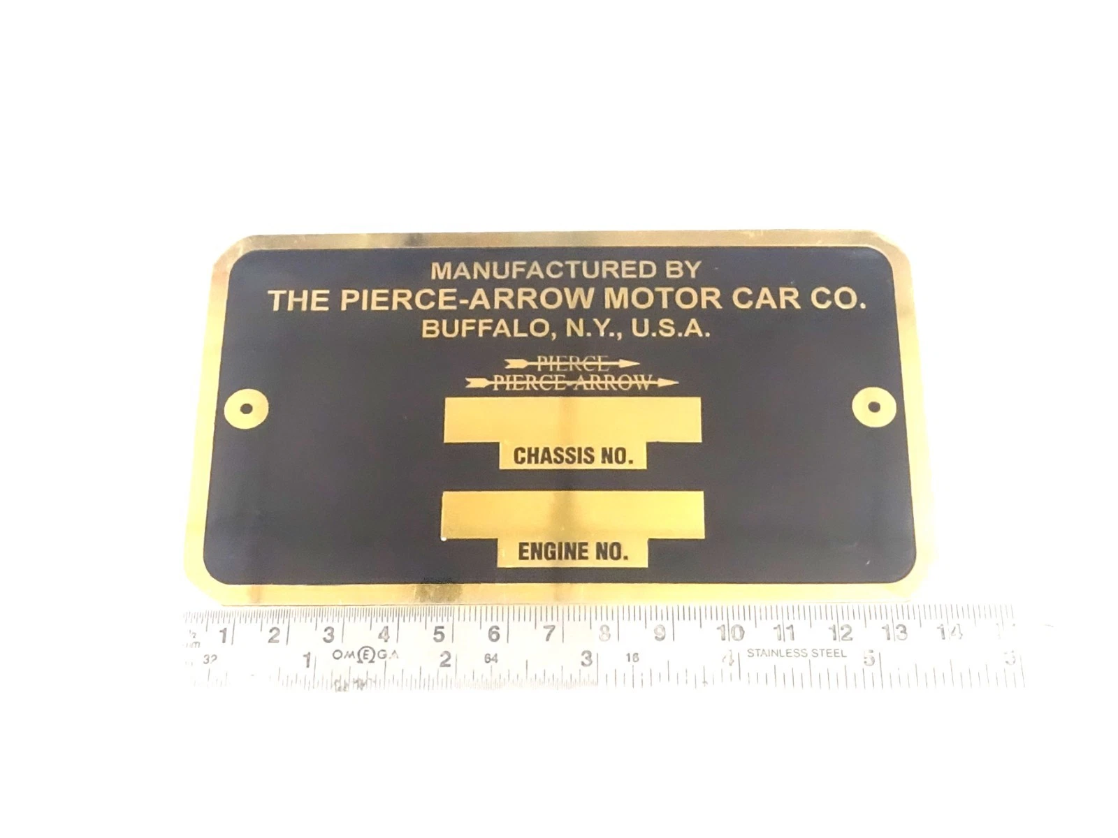 BRASS DATA PLATE FITS TO VINTAGE PIERCE ARROW MOTOR CAR COMPANY #V490-8