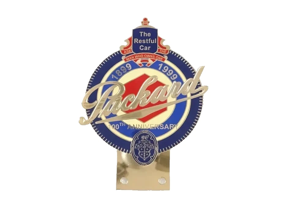 BRASS GOLDEN DECAL BADGE EMBLEM FITS VINTAGE PACKARD 100TH ANNIVERSARY CAR GRILL