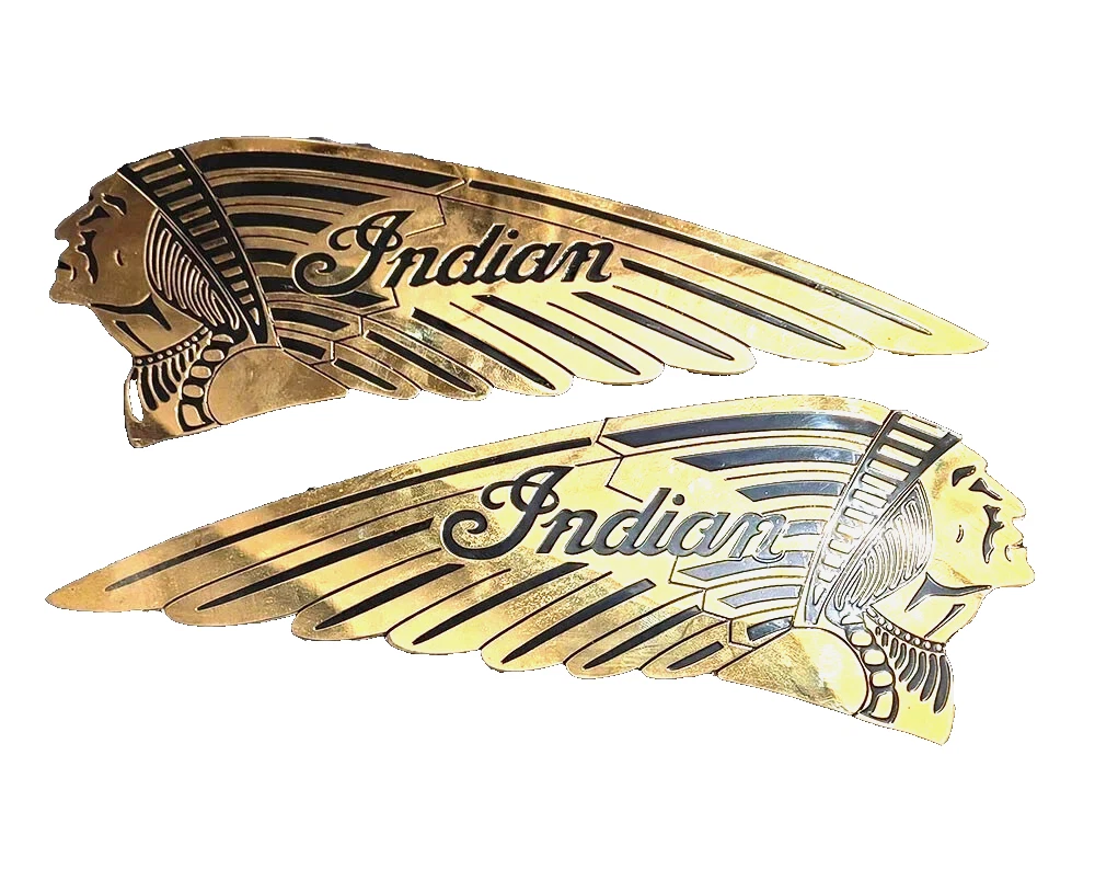 2 X Big Indian Badge Set Indian Chief Scout Motorcycle Plate Brass (REP)