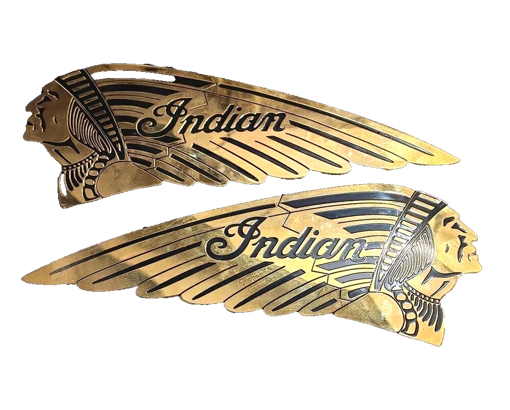 2 X Big Indian Badge Set Indian Chief Scout Motorcycle Plate Brass (REP)