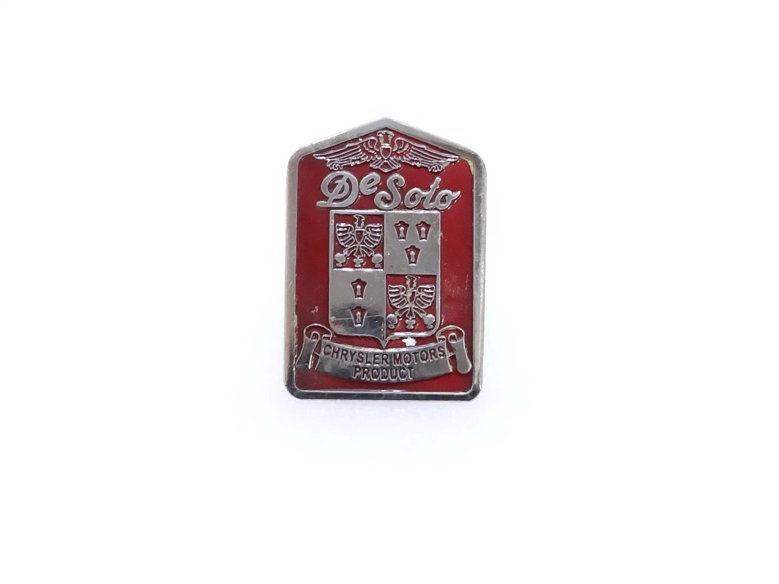 BRAND NEW DESOTO CHRYSLER MOTORS RED FRONT GRILL BADGE