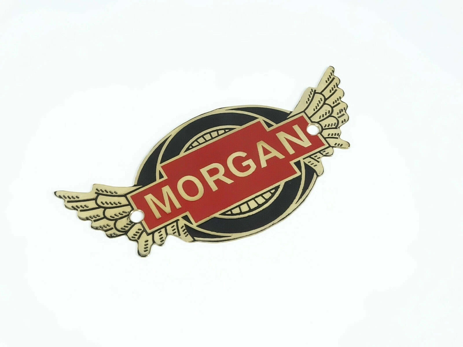 2 X Vintage Car Morgan Flying Bonnet Hood Brass Badge / Emblem Golden Mehroon