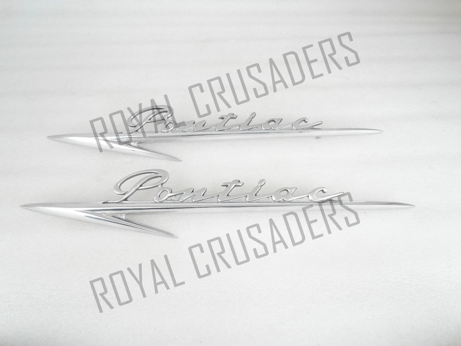 NEW PONTIAC SCRIPTED POLISHED ALLOY BADGES (PAIR)
