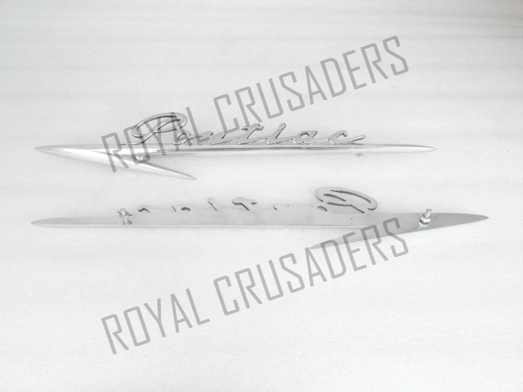 NEW PONTIAC SCRIPTED POLISHED ALLOY BADGES (PAIR)