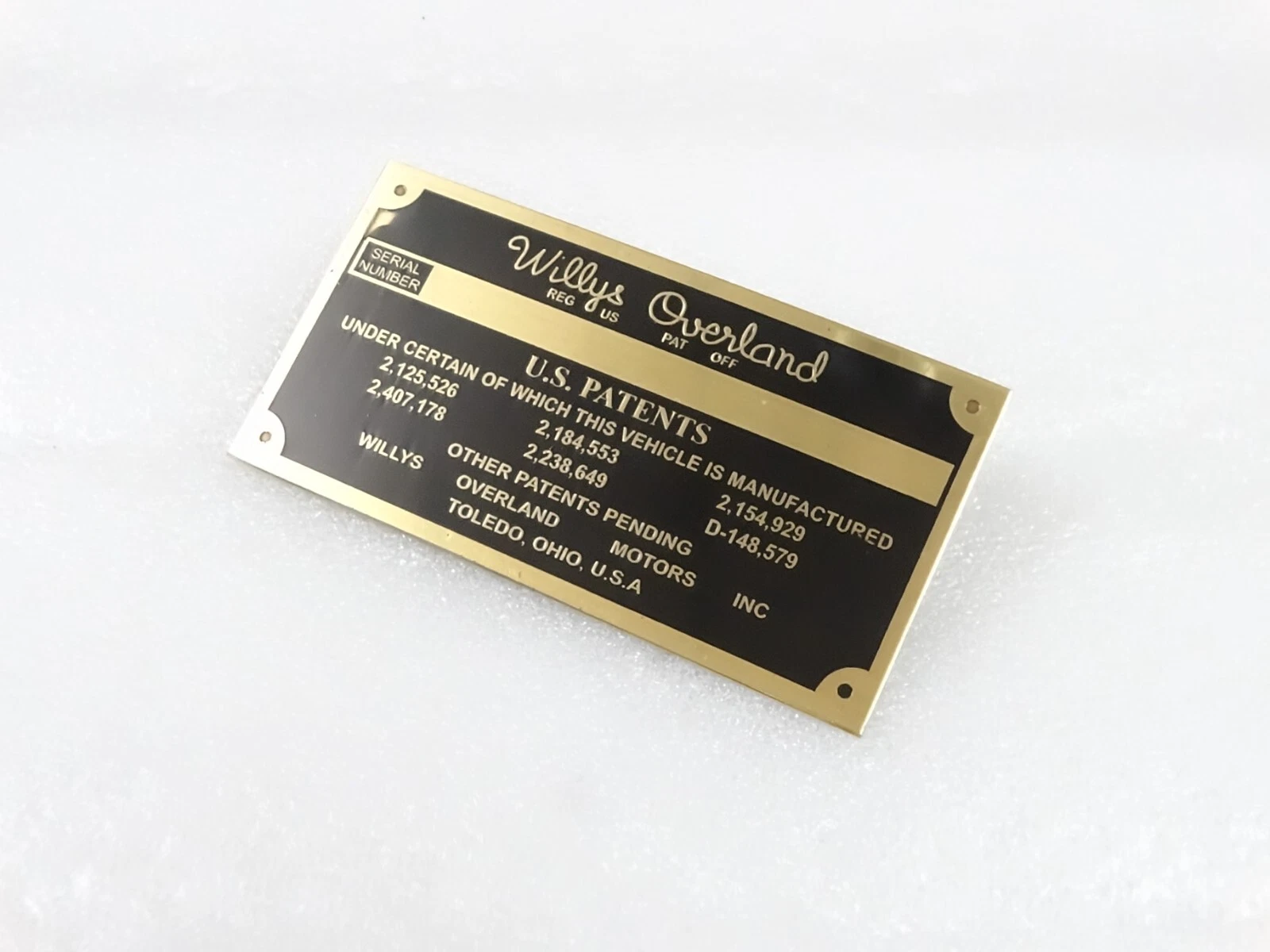 Brass Data Plate Station Wagon Pickup ID Tag For Willys CJ3A 3B M38M38A1 M170