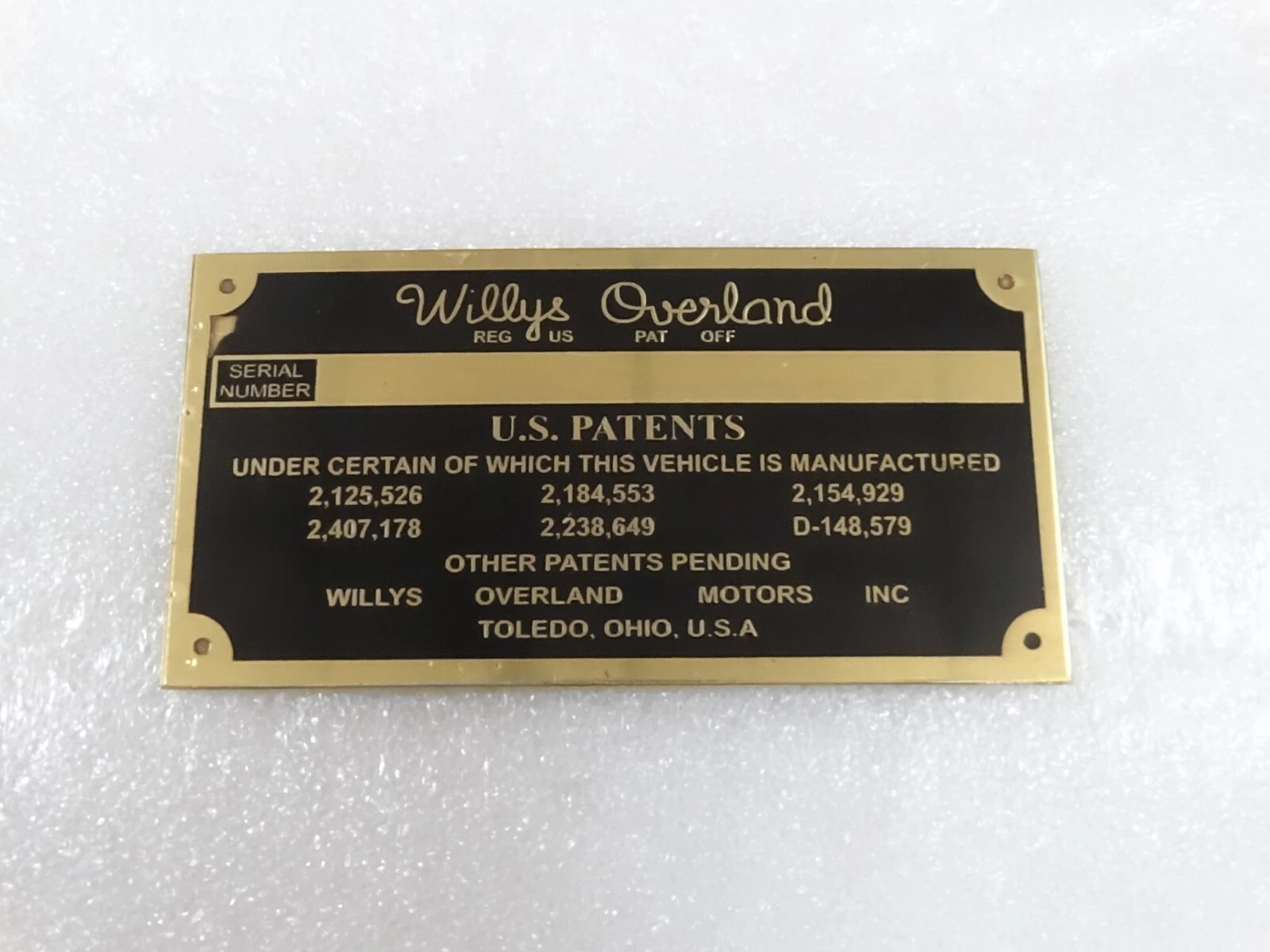 Brass Data Plate Station Wagon Pickup ID Tag For Willys CJ3A 3B M38M38A1 M170