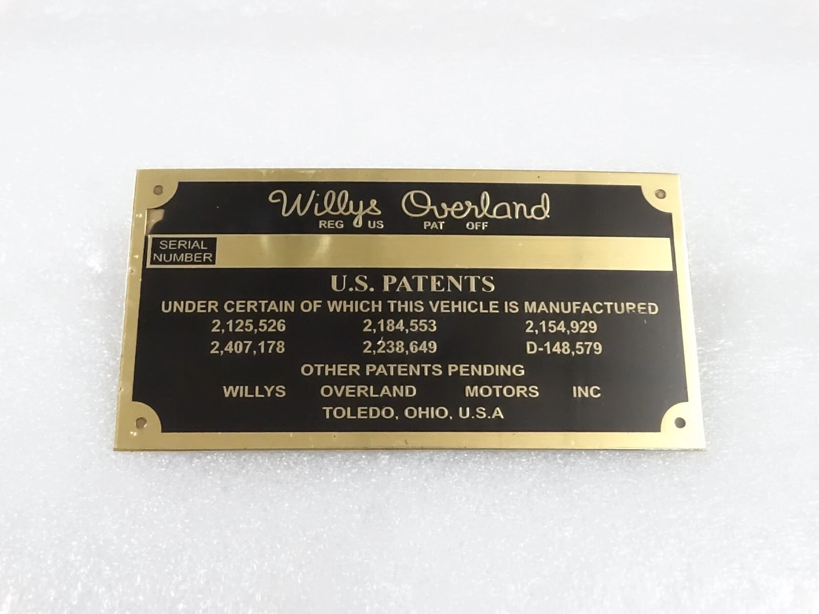 Brass Data Plate Station Wagon Pickup ID Tag For Willys CJ3A 3B M38M38A1 M170