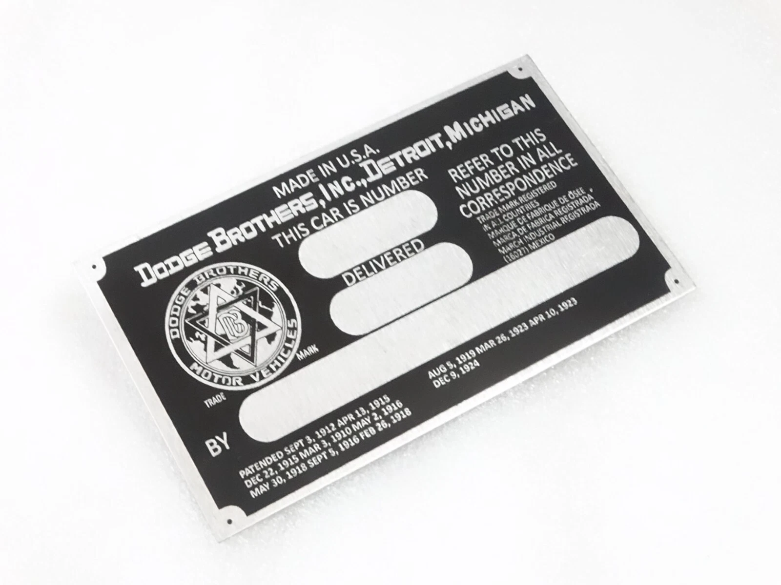 DATA PLATE FITS TO VINTAGE DODGE BROTHER CAR #V194-7