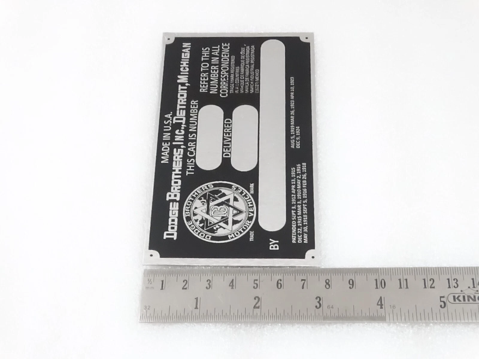 DATA PLATE FITS TO VINTAGE DODGE BROTHER CAR #V194-7