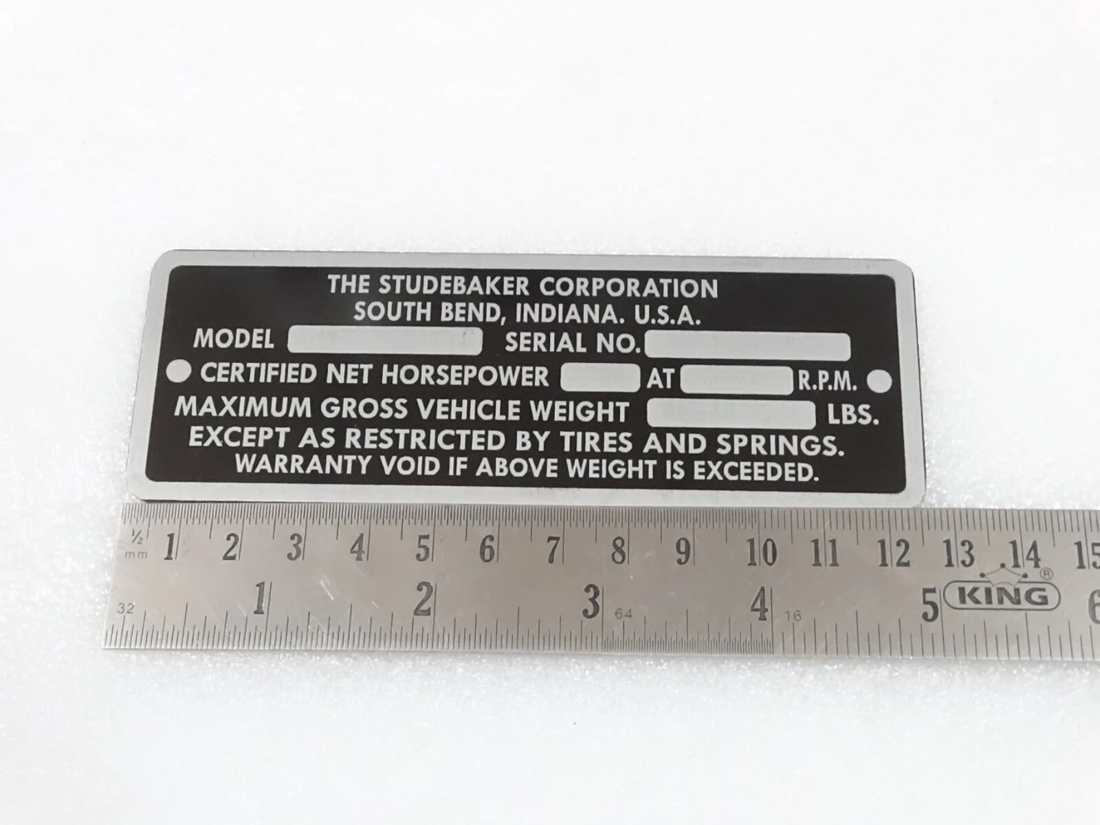 DATA PLATE FITS TO VINTAGE STUDEBAKER MODEL 1946-49 #V214-7