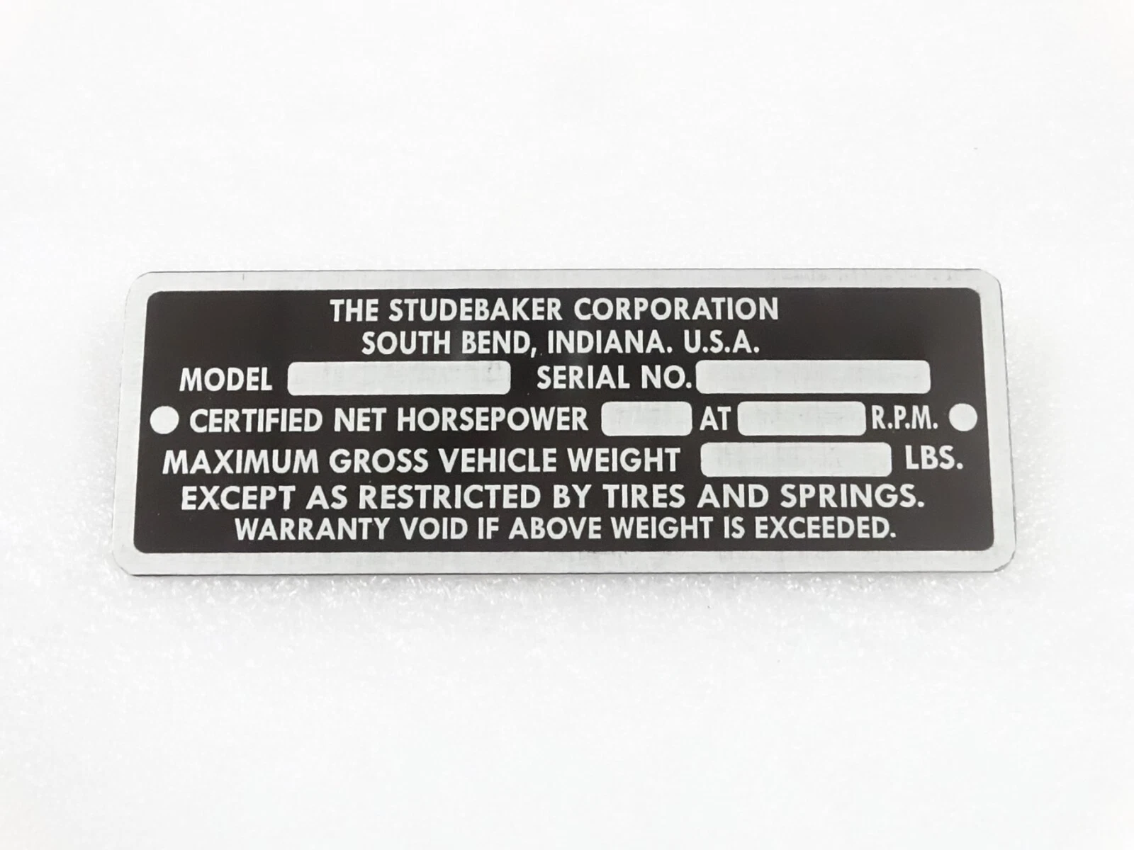 DATA PLATE FITS TO VINTAGE STUDEBAKER MODEL 1946-49 #V214-7
