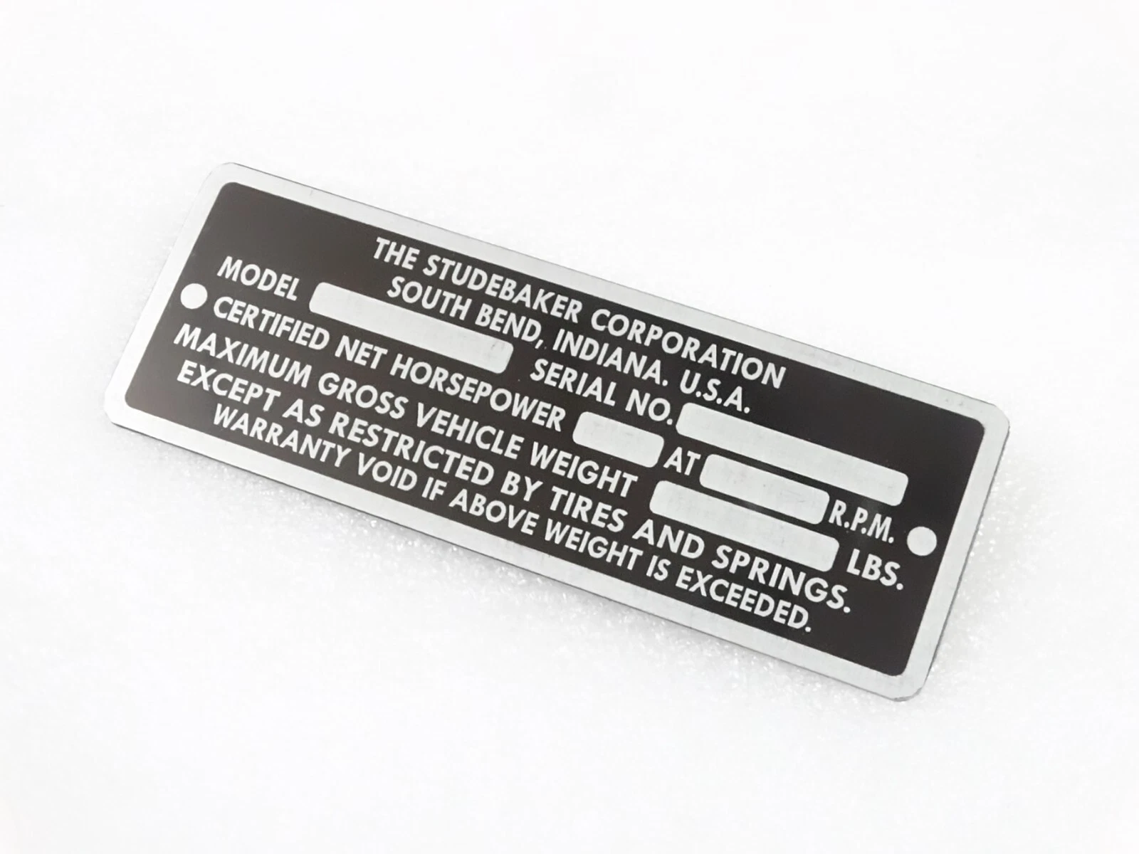 DATA PLATE FITS TO VINTAGE STUDEBAKER MODEL 1946-49 #V214-7