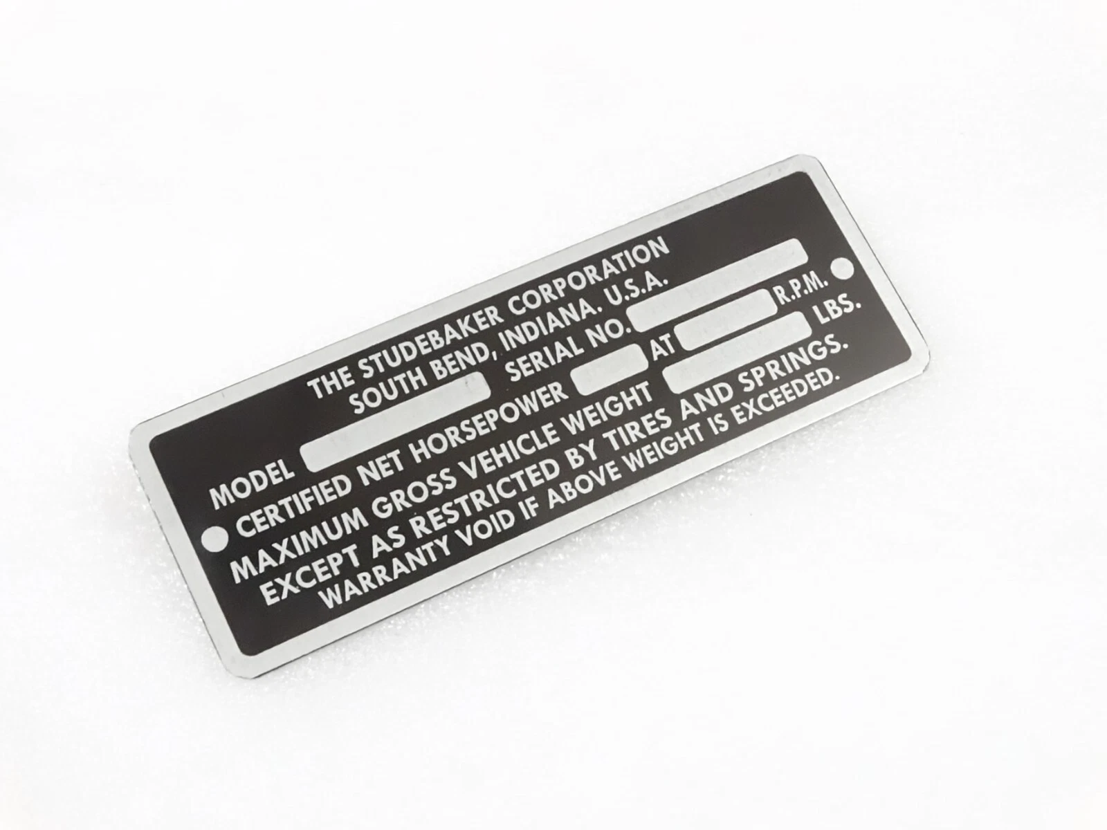 DATA PLATE FITS TO VINTAGE STUDEBAKER MODEL 1946-49 #V214-7