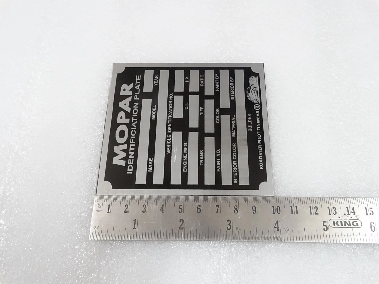 DATA PLATE FITS TO VINTAGE MOPAR BLANK PLATE #V225-7