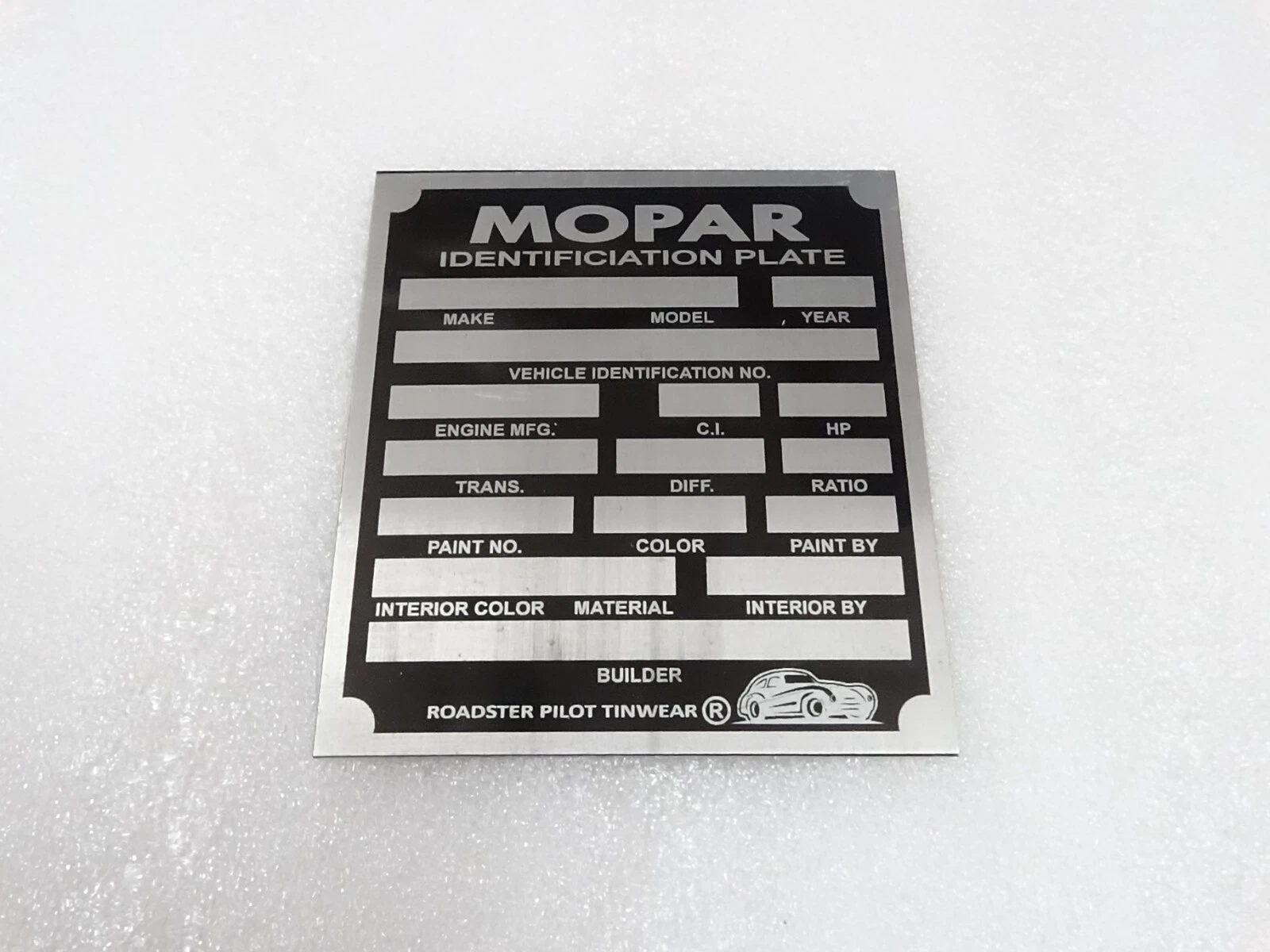 DATA PLATE FITS TO VINTAGE MOPAR BLANK PLATE #V225-7