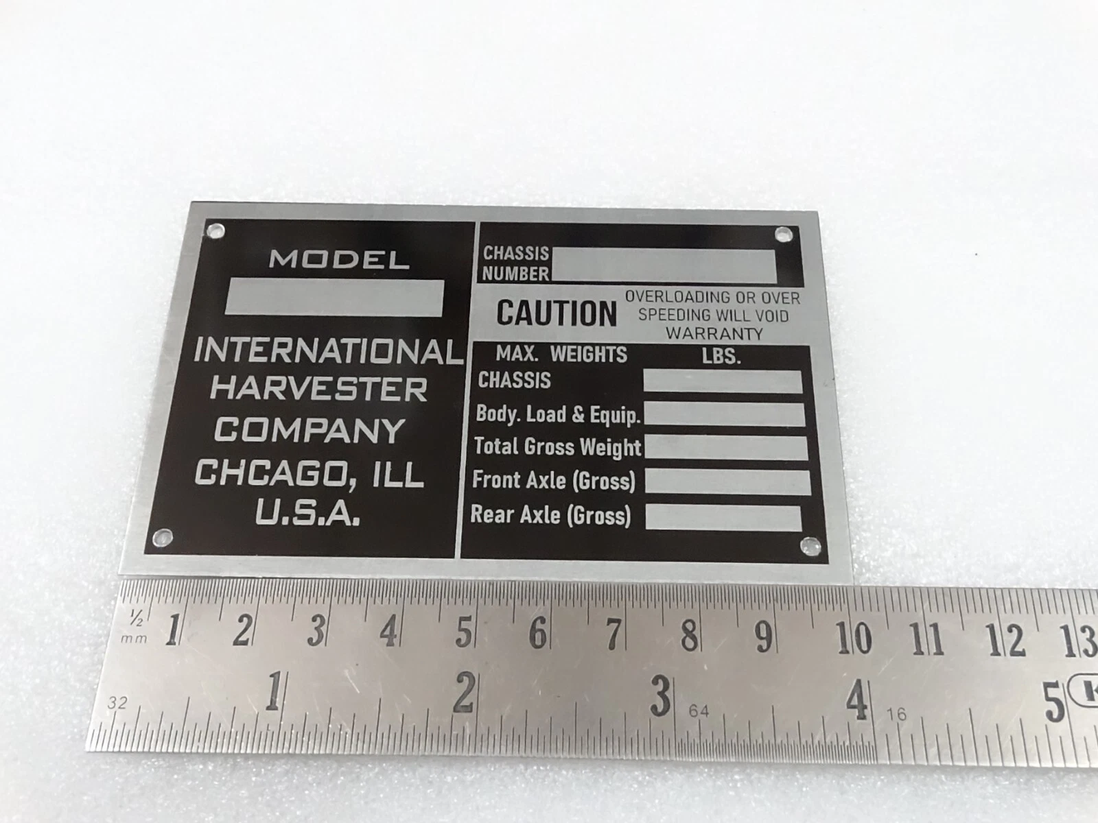 DATA PLATE FOR VINTAGE INTERNATIONAL HARVESTER COMPANY TRUCK DATE #V257-7