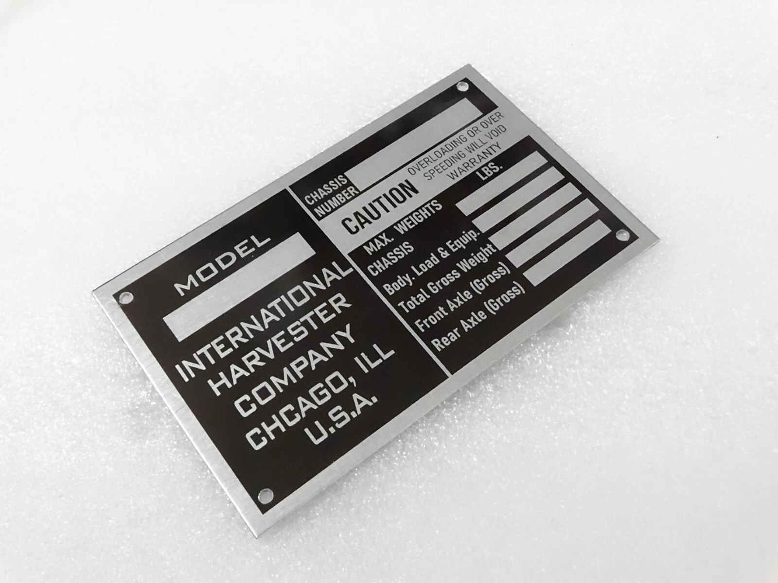 DATA PLATE FOR VINTAGE INTERNATIONAL HARVESTER COMPANY TRUCK DATE #V257-7