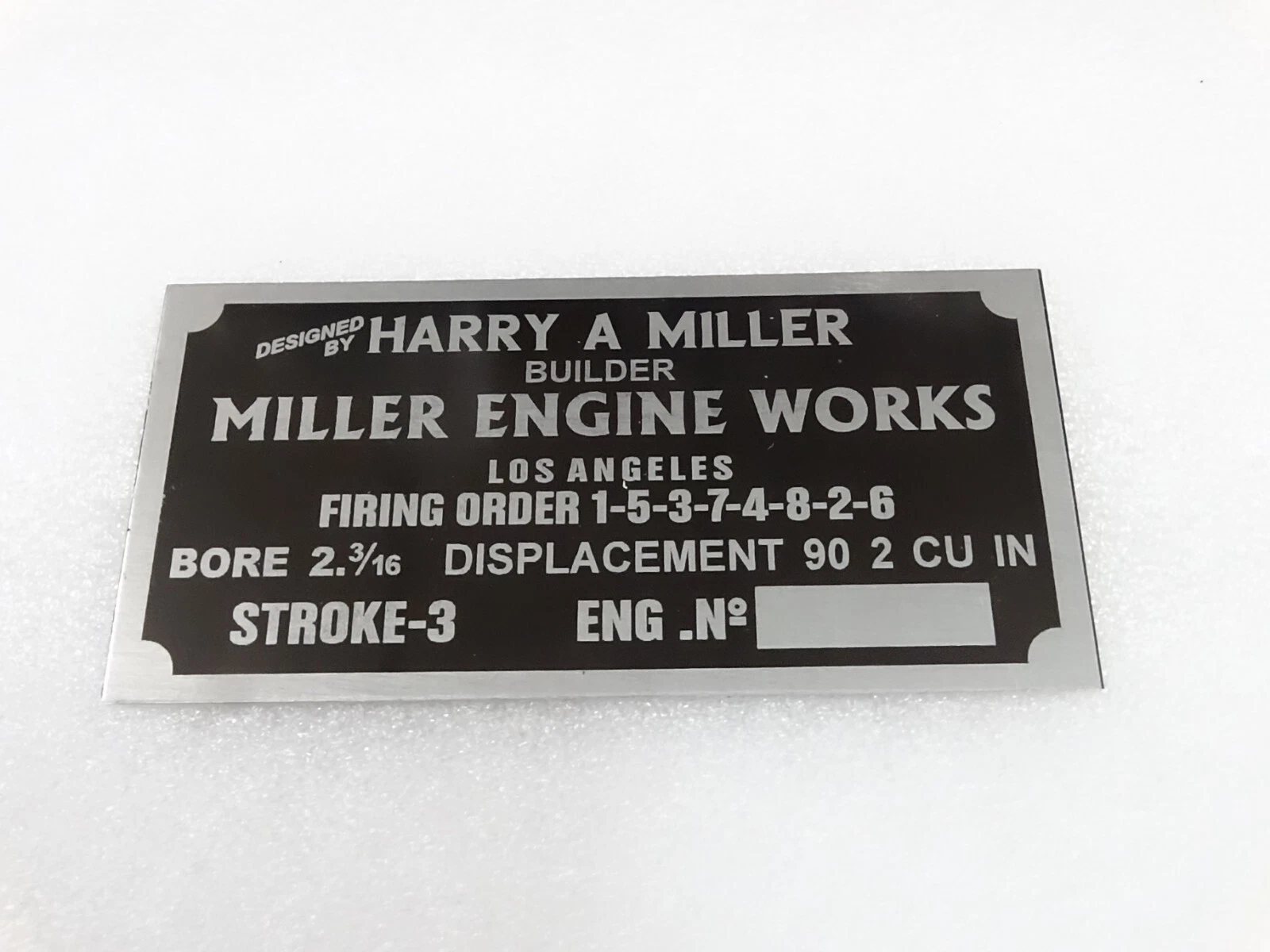 DATA PLATE FOR VINTAGE HARRY MILLER ENGINE WORKS USA #V259-7