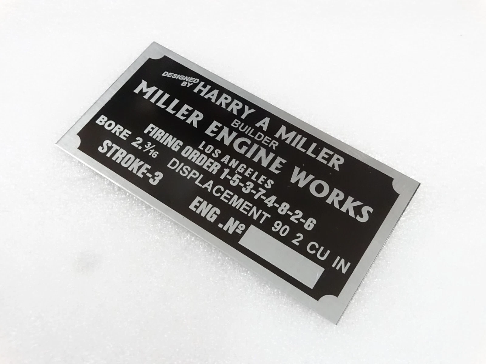 DATA PLATE FOR VINTAGE HARRY MILLER ENGINE WORKS USA #V259-7