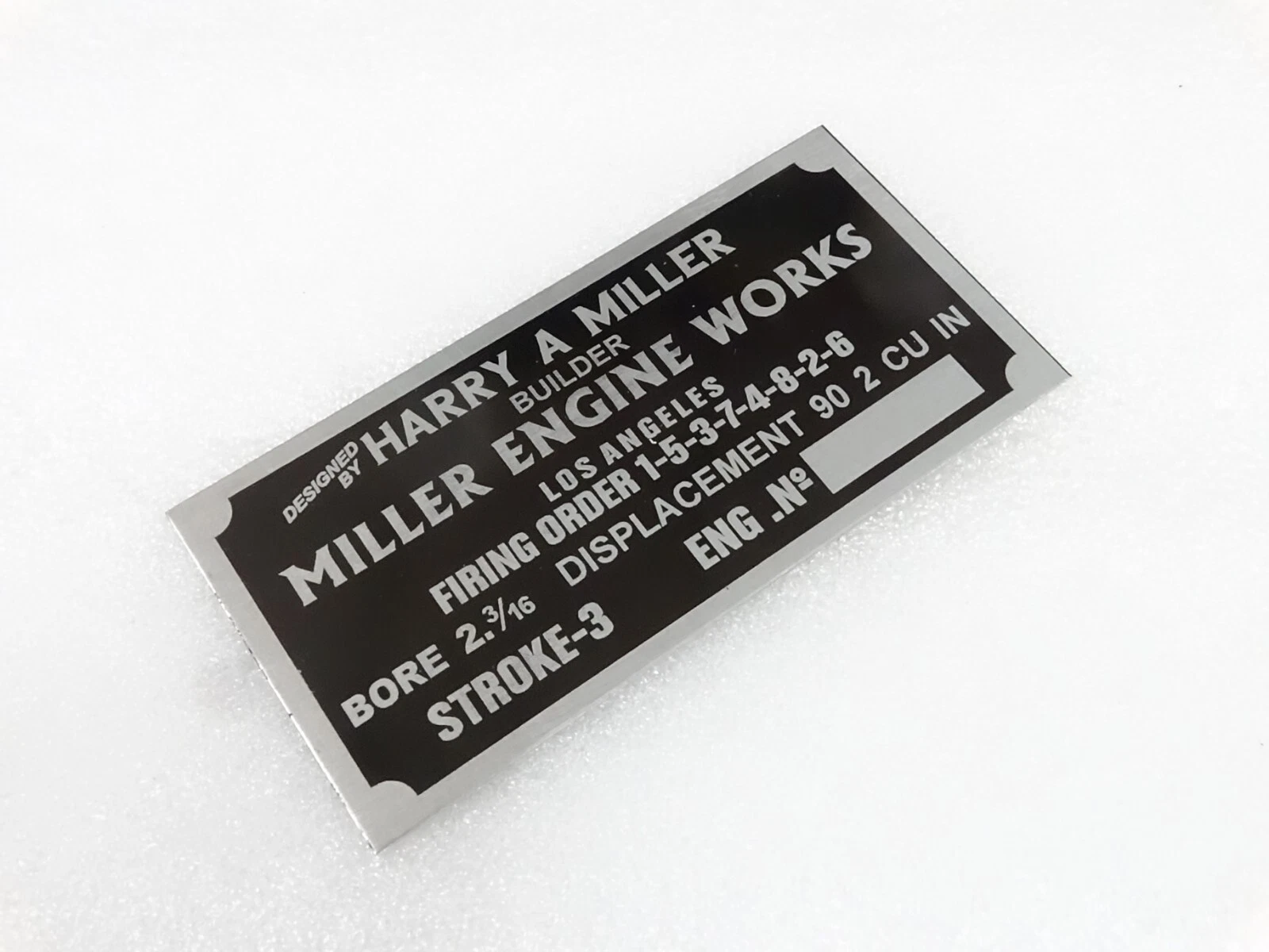 DATA PLATE FOR VINTAGE HARRY MILLER ENGINE WORKS USA #V259-7