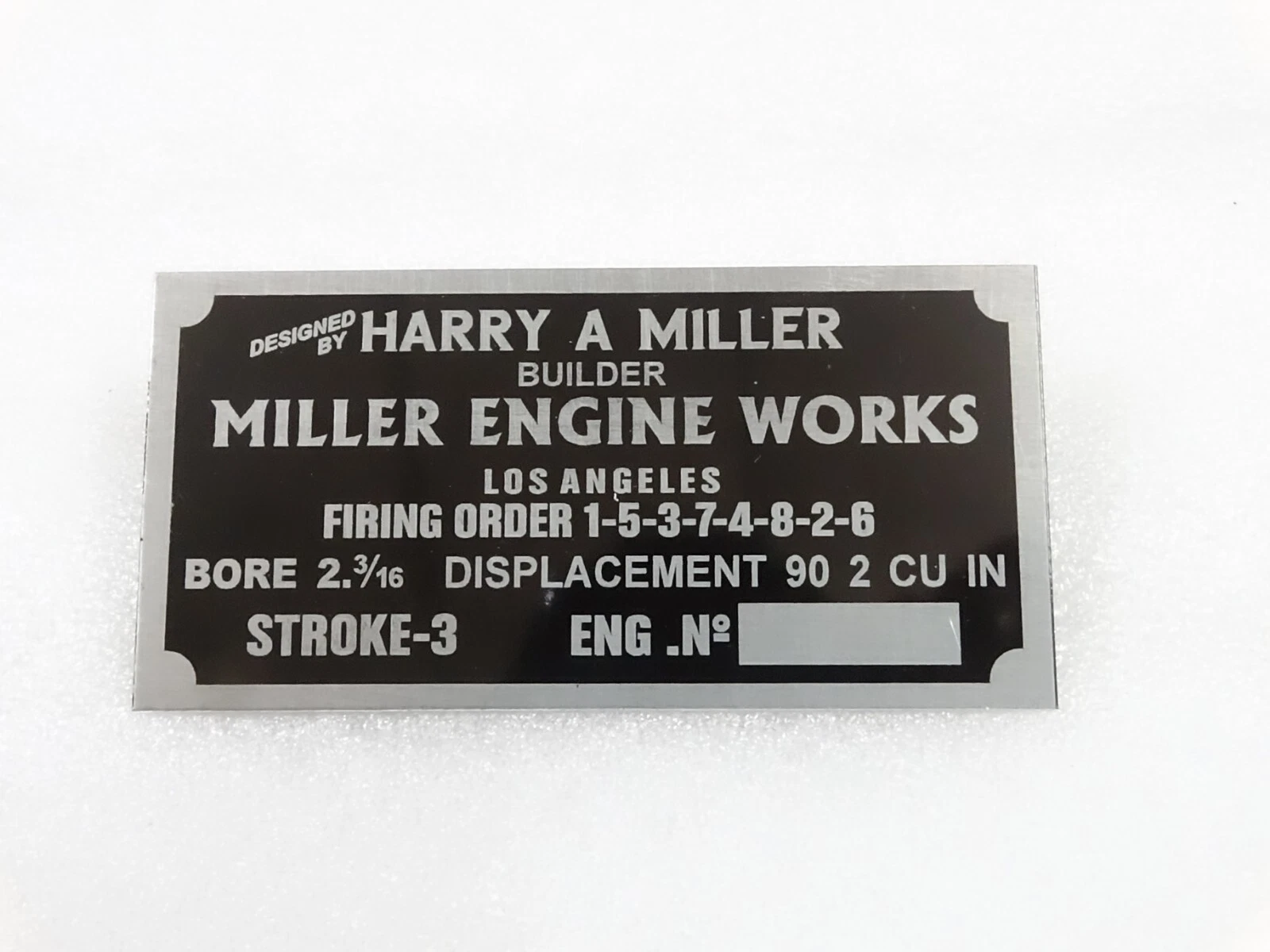 DATA PLATE FOR VINTAGE HARRY MILLER ENGINE WORKS USA #V259-7