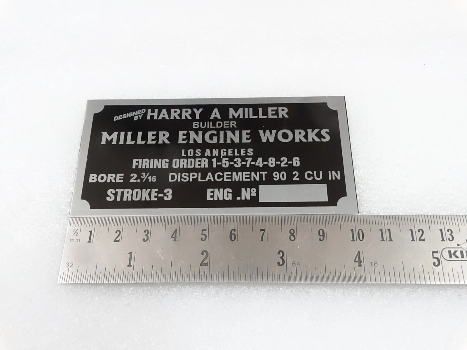 DATA PLATE FOR VINTAGE HARRY MILLER ENGINE WORKS USA #V259-7