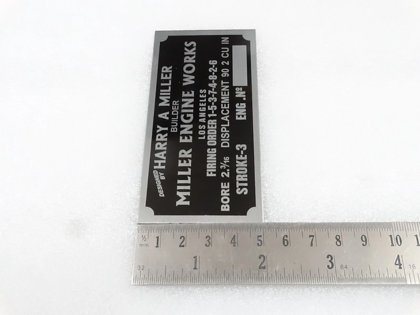 DATA PLATE FOR VINTAGE HARRY MILLER ENGINE WORKS USA #V259-7