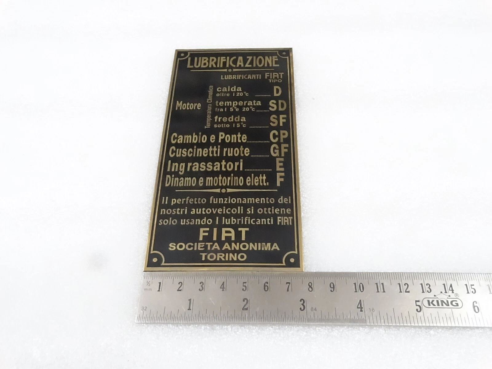 BRASS DATA PLATE FITS TO VINTAGE FIAT CAR #V268-7