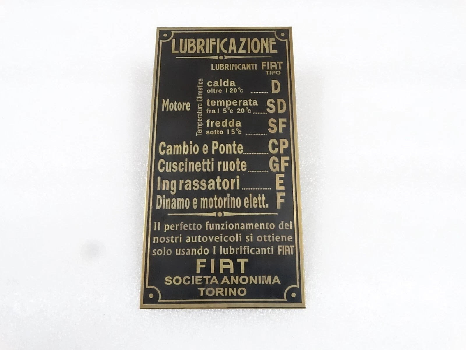 BRASS DATA PLATE FITS TO VINTAGE FIAT CAR #V268-7