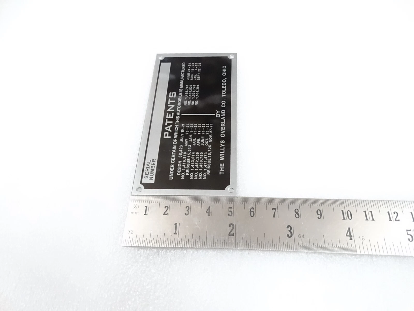 DATA PLATE FOR WILLYS OVERLAND KNIGHT 1926-1934 #V274-8