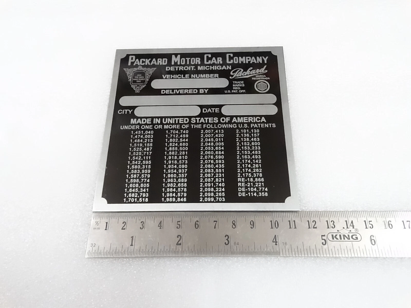 DATA PLATE FITS TO PACKARD 1941 COWL PLATE #V299-8