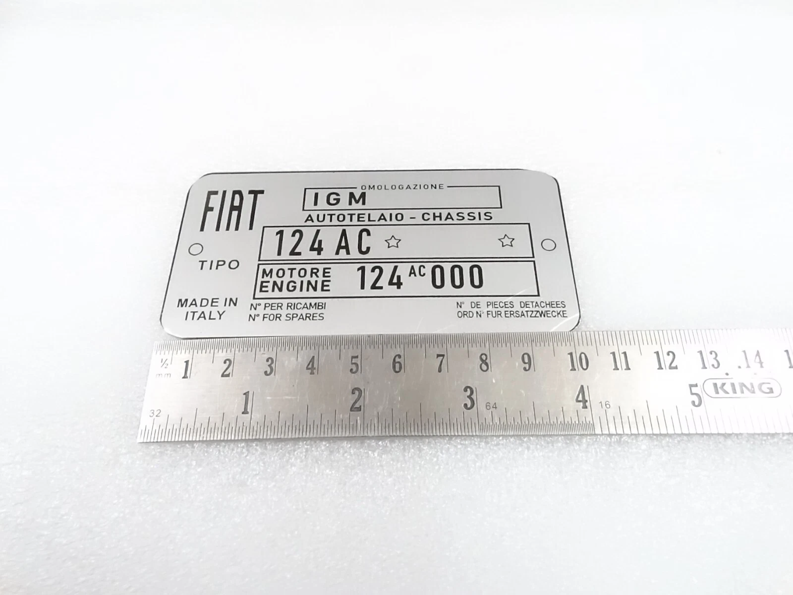 DATA PLATE FITS TO VINTAGE FIAT 124 AC SPIDER CHASIS #V329-8
