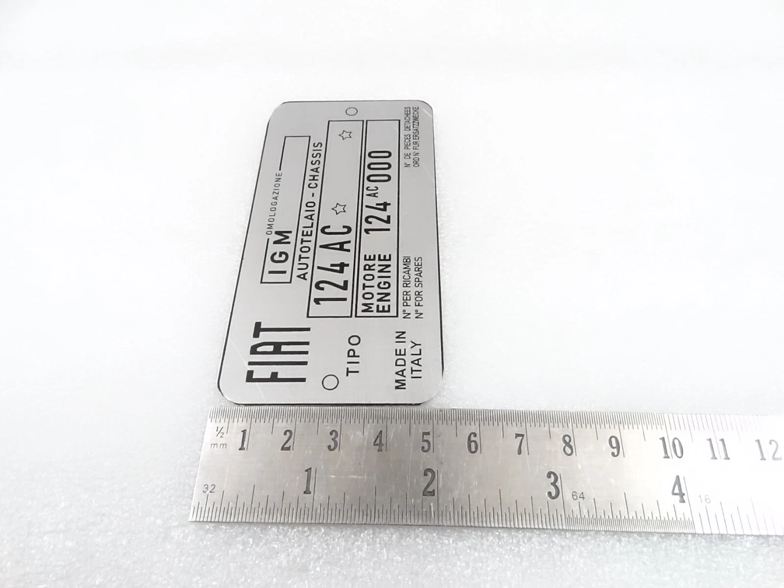 DATA PLATE FITS TO VINTAGE FIAT 124 AC SPIDER CHASIS #V329-8
